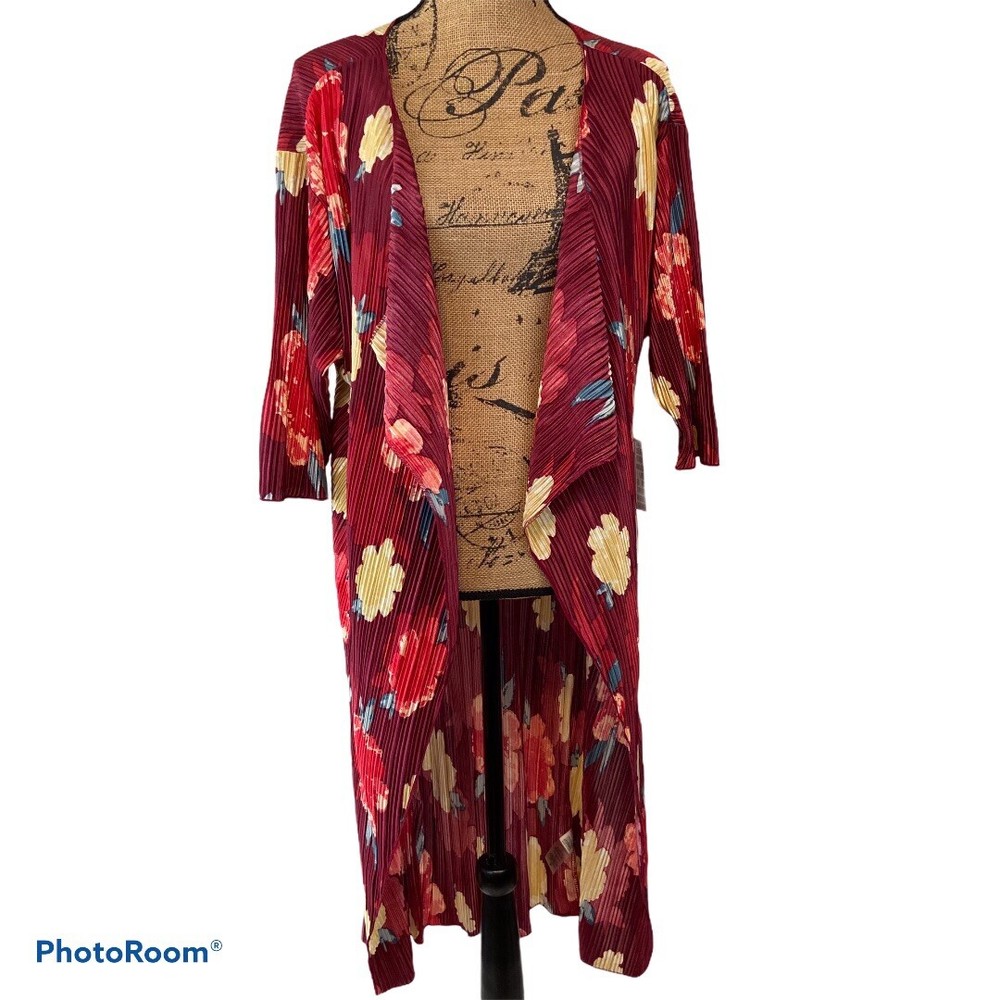 LuLaRoe Shirley Kimono Red Floral Long Cardigan Boho Angel Sleeve NWT Size S