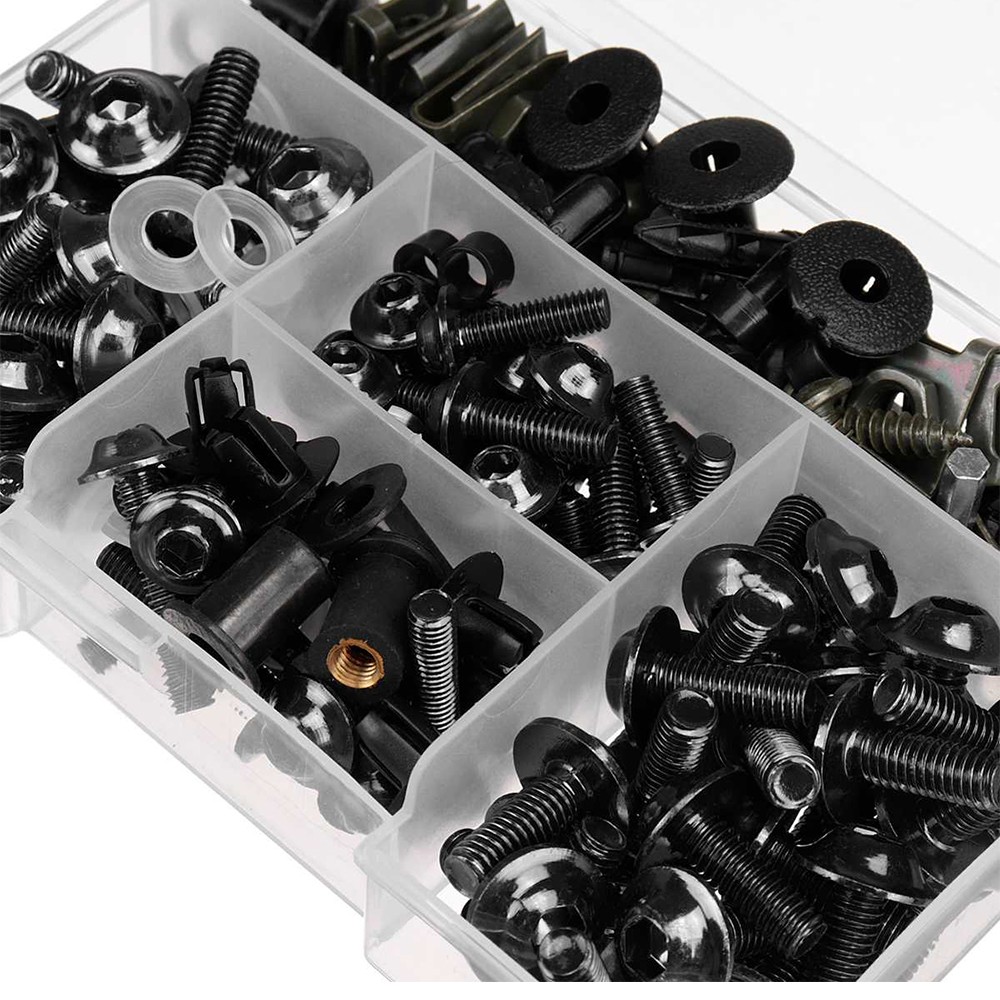 195Pcs Black Motorcycle Fairing Bolts Kit Windscreen Screws Fastener Nut Clips
