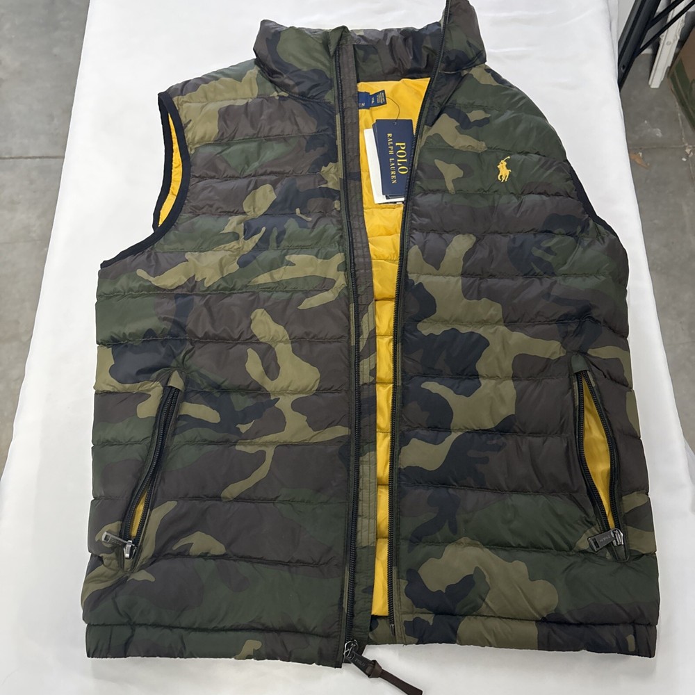 Polo Ralph Lauren Men's Down Pony Full Zip Packable Vest Green Camo Sz S NWT