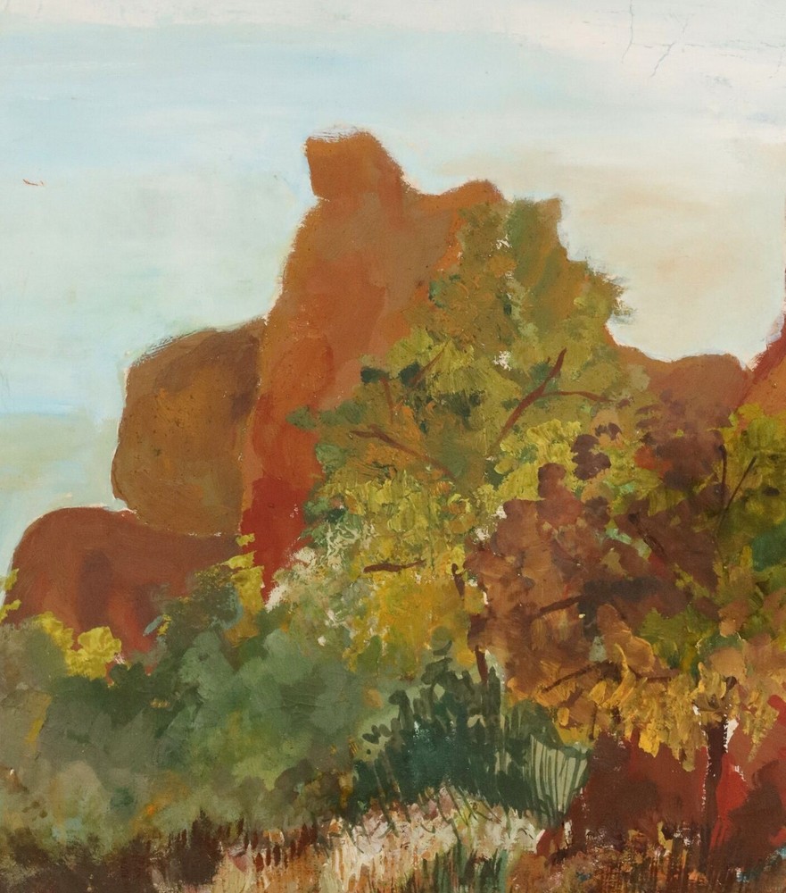 Vintage Impressionist Gouache Forest Tree Landscape Artwork