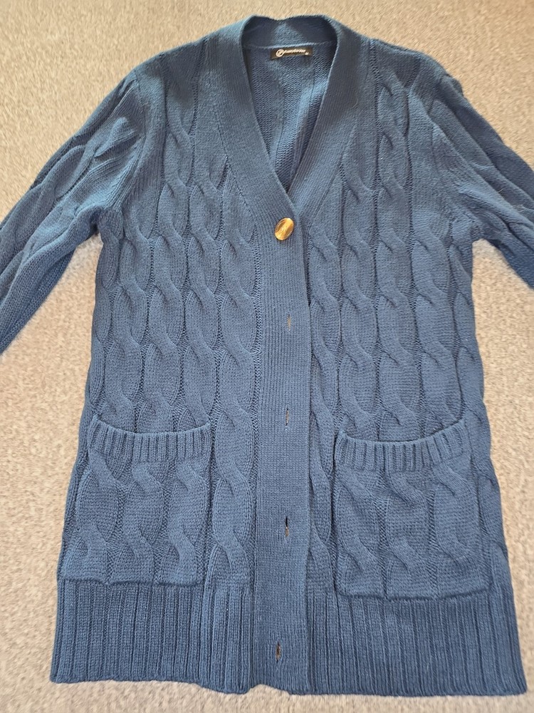 Pretty Garden Womens Cable Knit Button Front Cardigan Sweater Size Large Blue