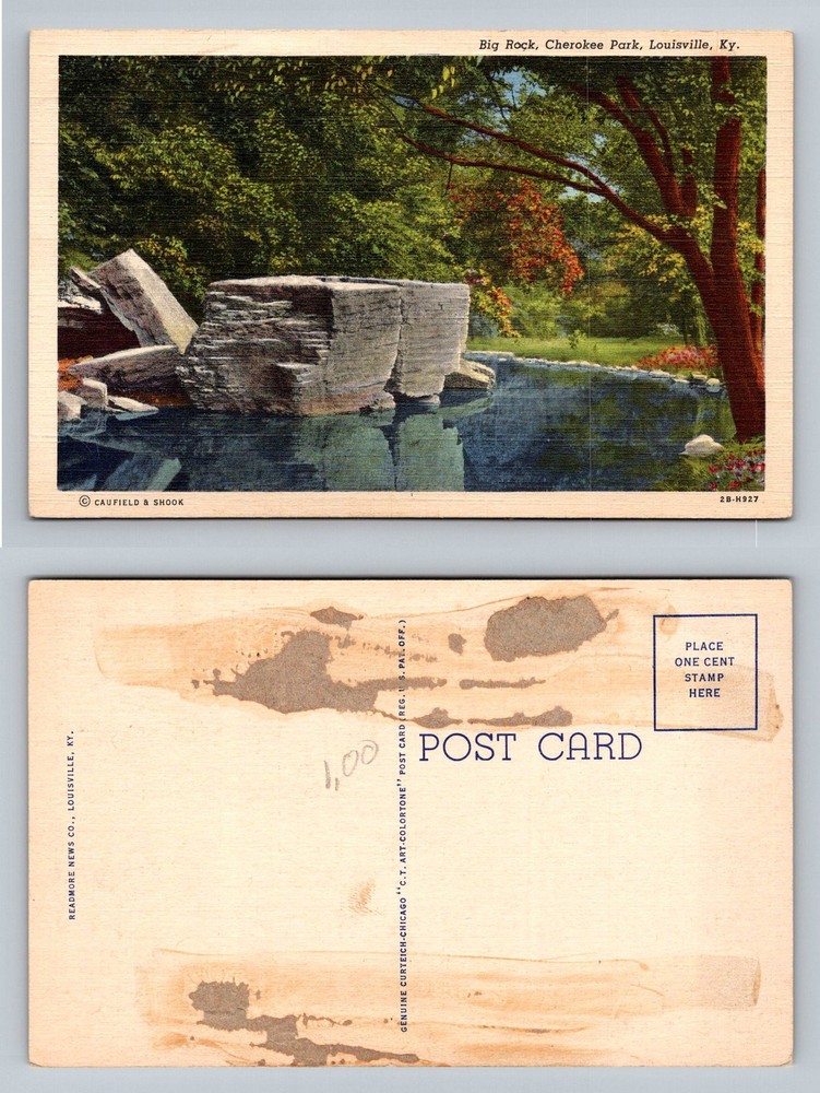 Louisville, KY-Kentucky, Big Rock Cherokee Park Water View Vintage Postcard