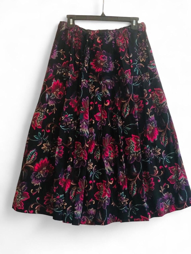 TBC Express Vintage Skirt Floral Size 34 (L-XL) Midi Elastic Waist Ruffles Boho
