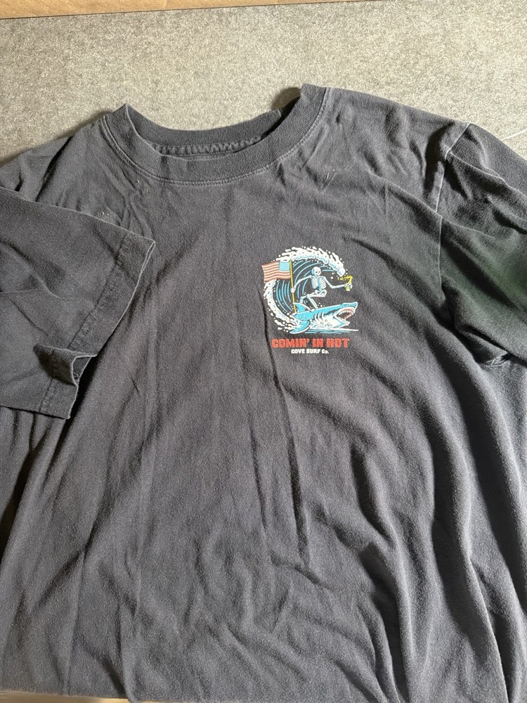 Cove Surf Co Skeleton Surf T Shirt Men’s Medium Black Made In USA