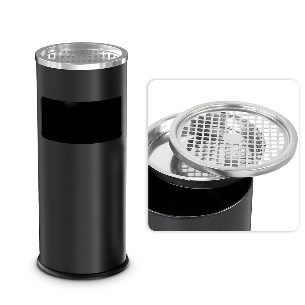 Outdoor Trash Can with Lid Black Stainless Steel Commercial Garbage Enclosure...