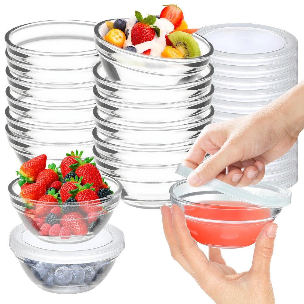 12 Pack 2.5oz Glass Bowls with Lids Condiment Containers for Dips Nuts Candy