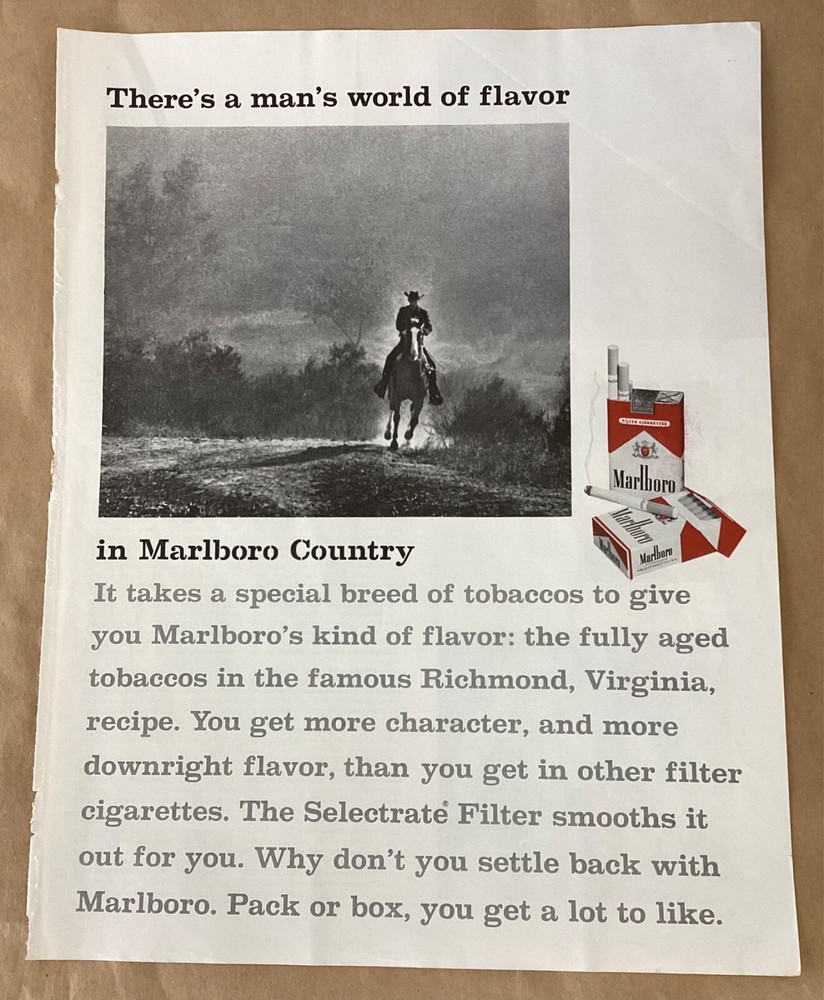 Marlboro cigarettes print ad 1963 orig vintage 1960s art cowboy Man’s World