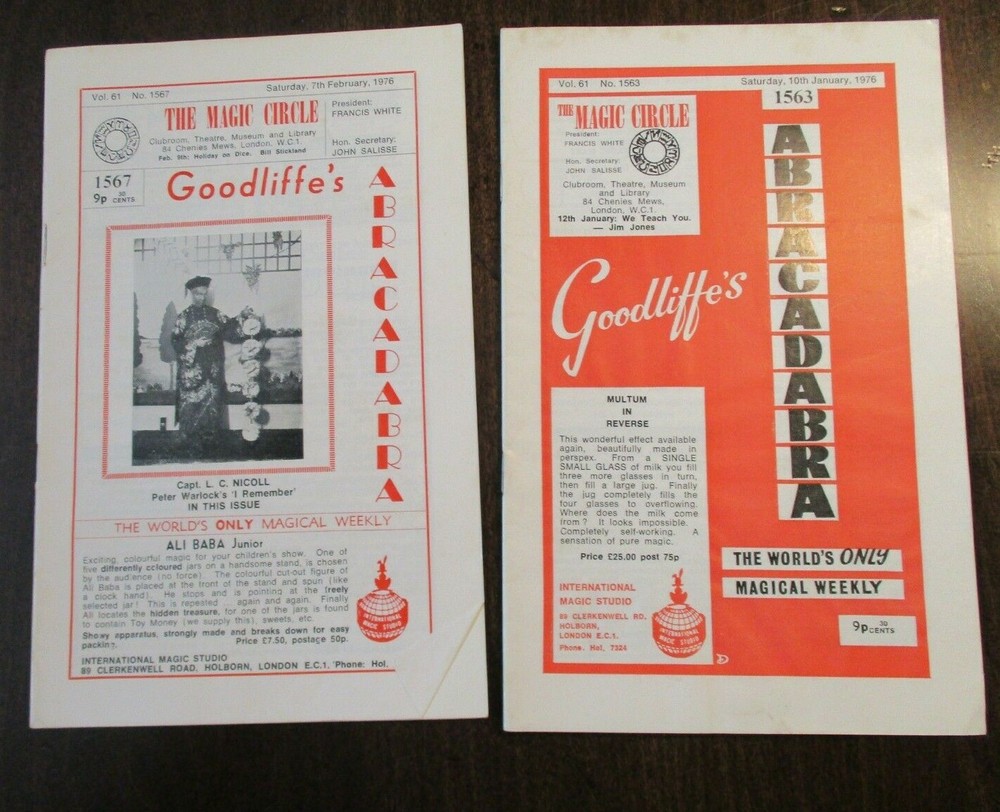 LOT OF 2 GOODLIFFE'S ABRACADABRA MAGIC MAGAZINE VOLUME 61 #'s 1563 & 1567 1976-image