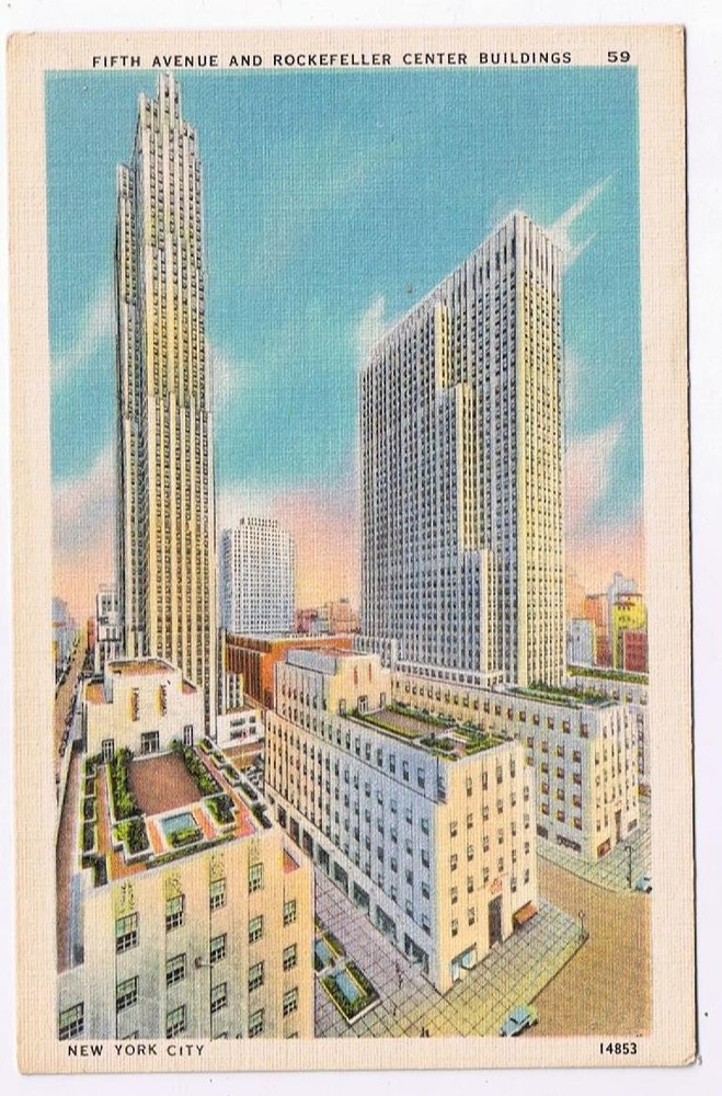 New York Postcard NYC Fifth Avenue & Rockefeller Center Buildings
