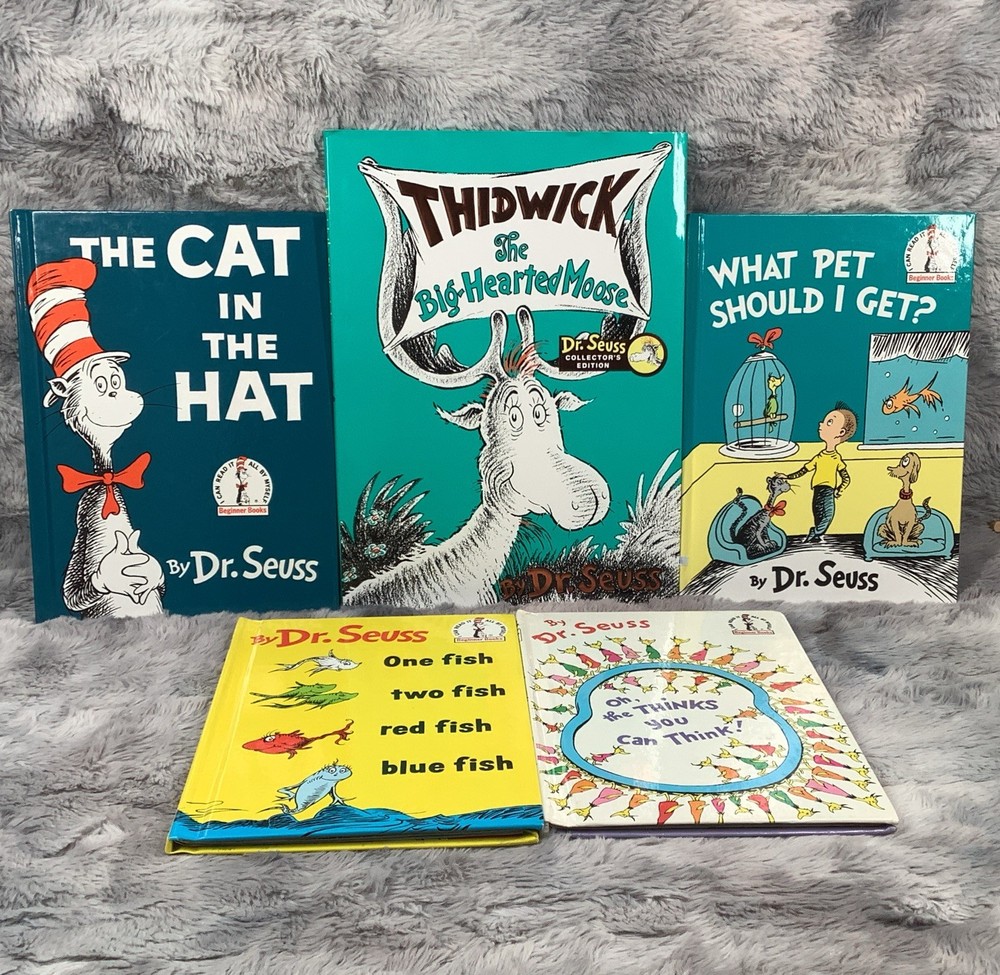 Dr. Seuss Book Lot 5 Kids Classics Cat in the Hat One Fish Hardcover Set