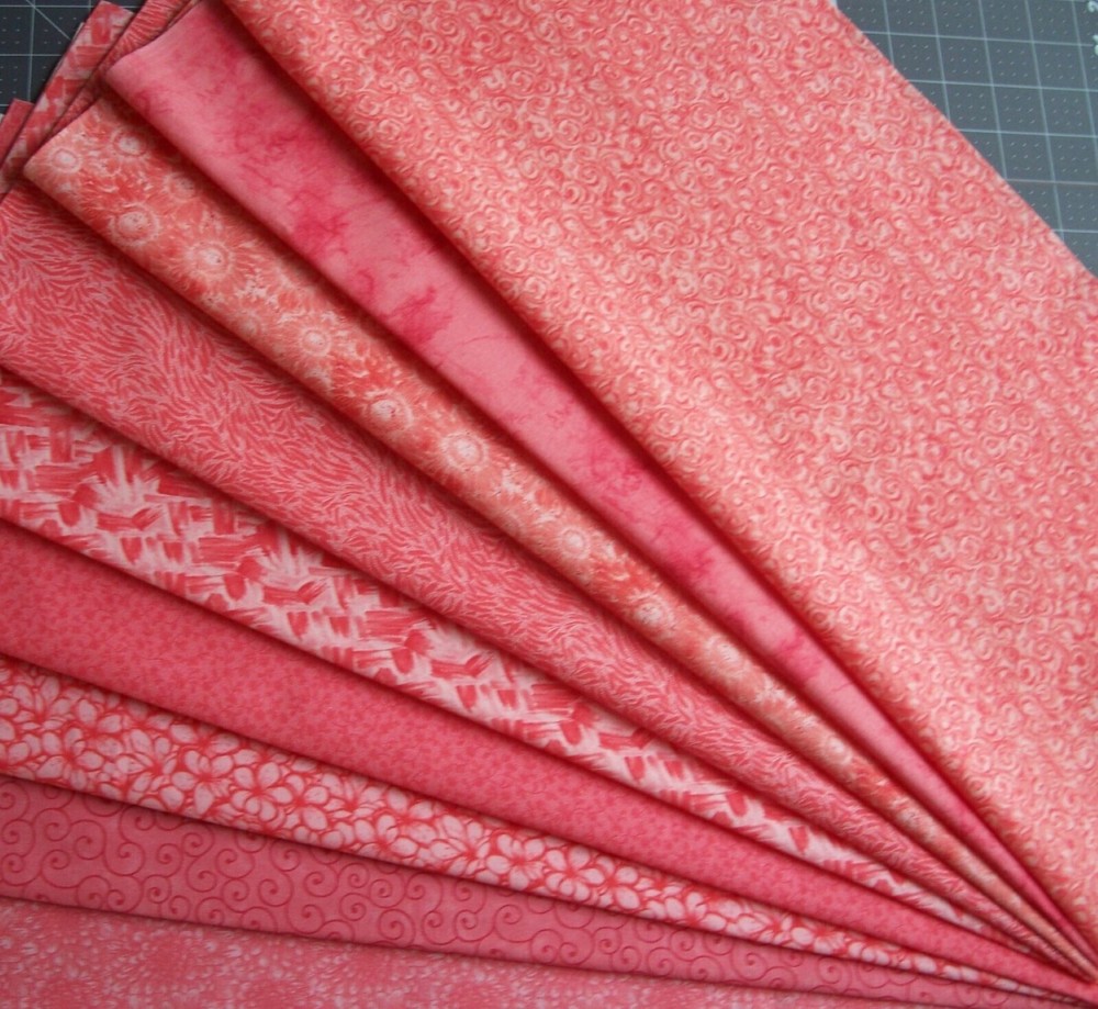 9 Fat Quarters Bundle Tonal Coral tone on tone Fabric Precut