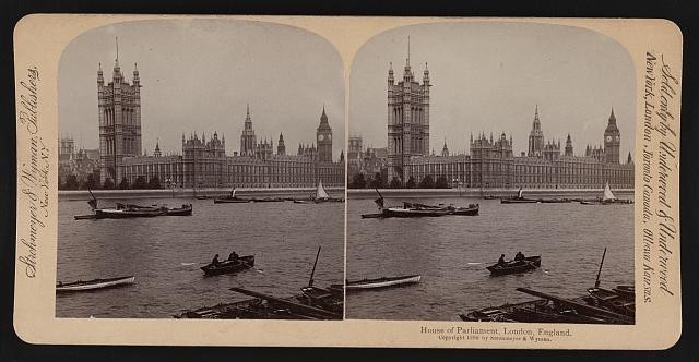 Photo:London England House of Parliament 1896 River Thames Stereoview