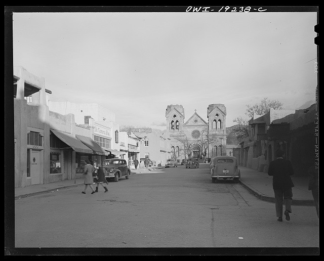 Photo:Santa Fe New Mexico 1943 San Miguel Chapel Street View Cars
