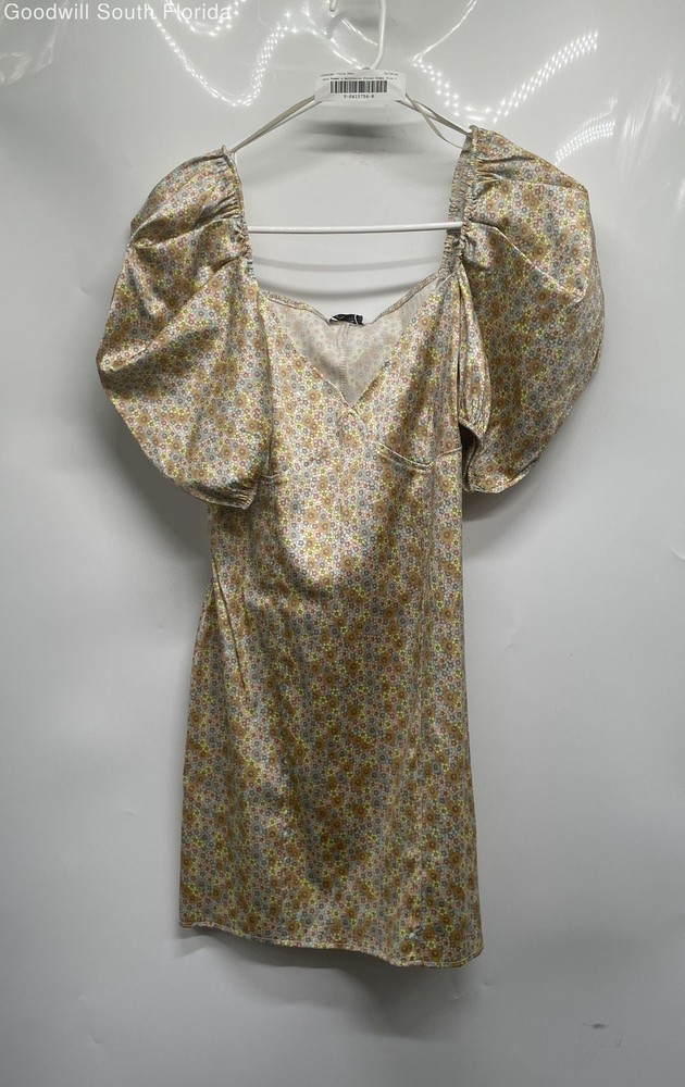 Zara Womens Multicolor Floral Print Short Sleeve Mini Dress Size L With Tag