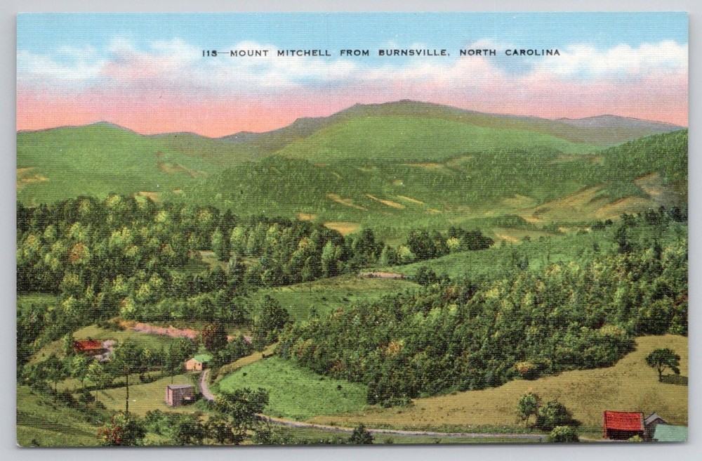 Mount Mitchell Burnsville NC Vintage Postcard Blue Ridge Parkway Linen
