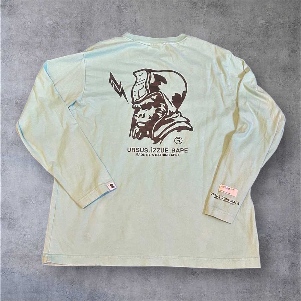 URSUS IZZUE BAPE Long Sleeve Tee Mint A Bathing Ape Head Streetwear Sz Large