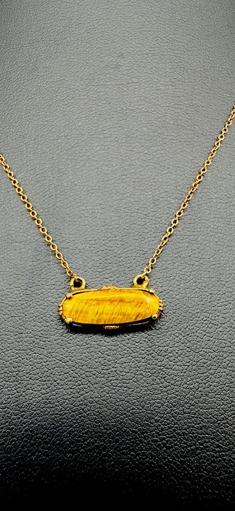 Sterling Silver 925 Vermeil Tigers Eye Station Pendant Necklace 16”-18”