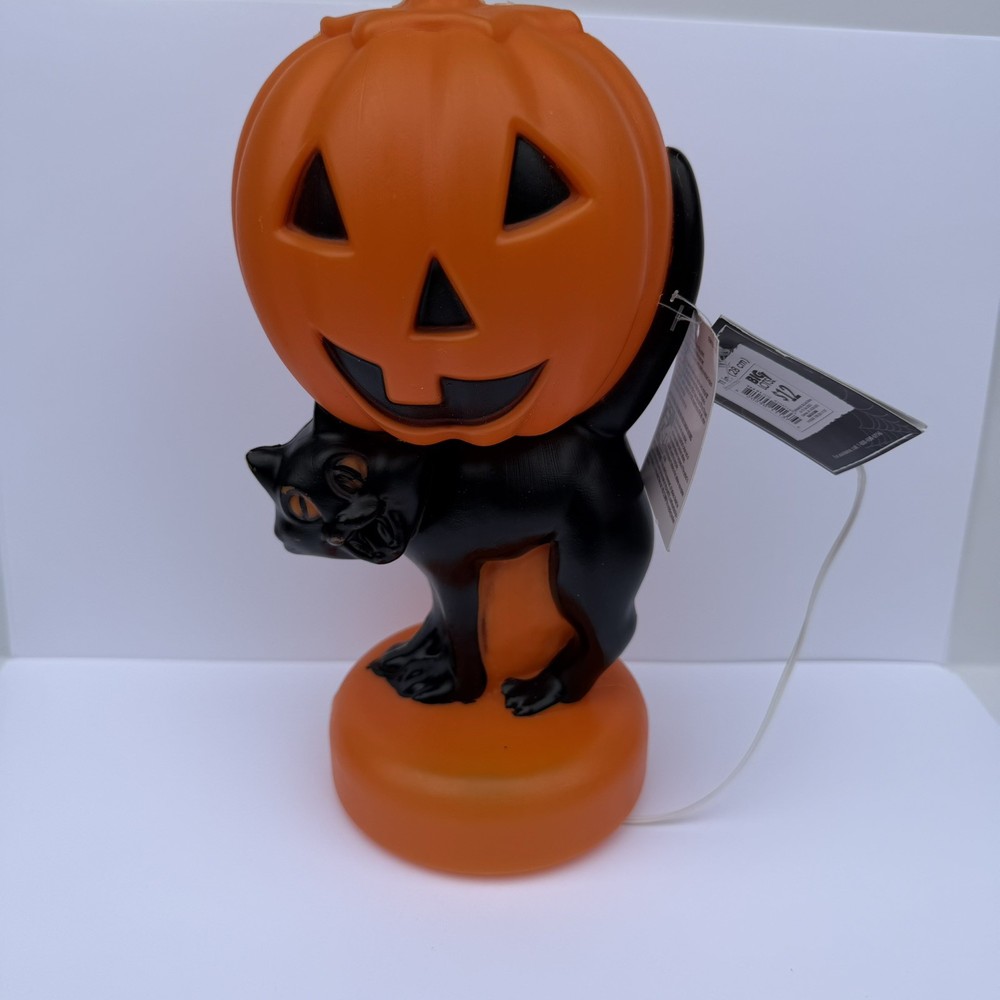 Halloween Blow Mold Vintage Style Table Top Black Cat & Pumpkin 11” NEW