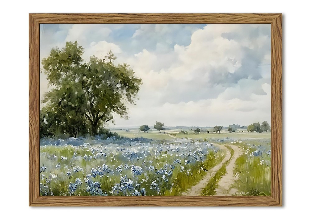 Framed Vintage Canvas Wall Art, Country Landscape Wildflower Field Wall Decor...