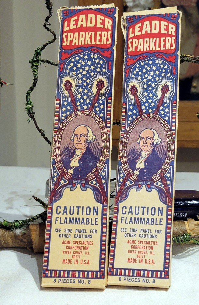 Empty, no Contents. Two ACME Leader Sparkler Boxes.  Vintage George Washington.