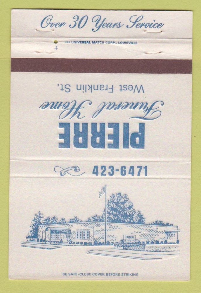Matchbook Cover - Pierre Funeral Home  40 Strike