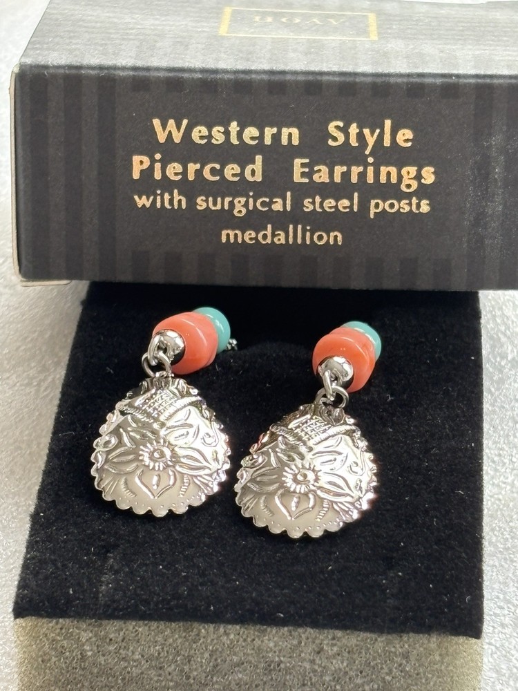 Vintage NOS Avon Western Style Silver tone Pierced Earrings Surgical Steel Posts