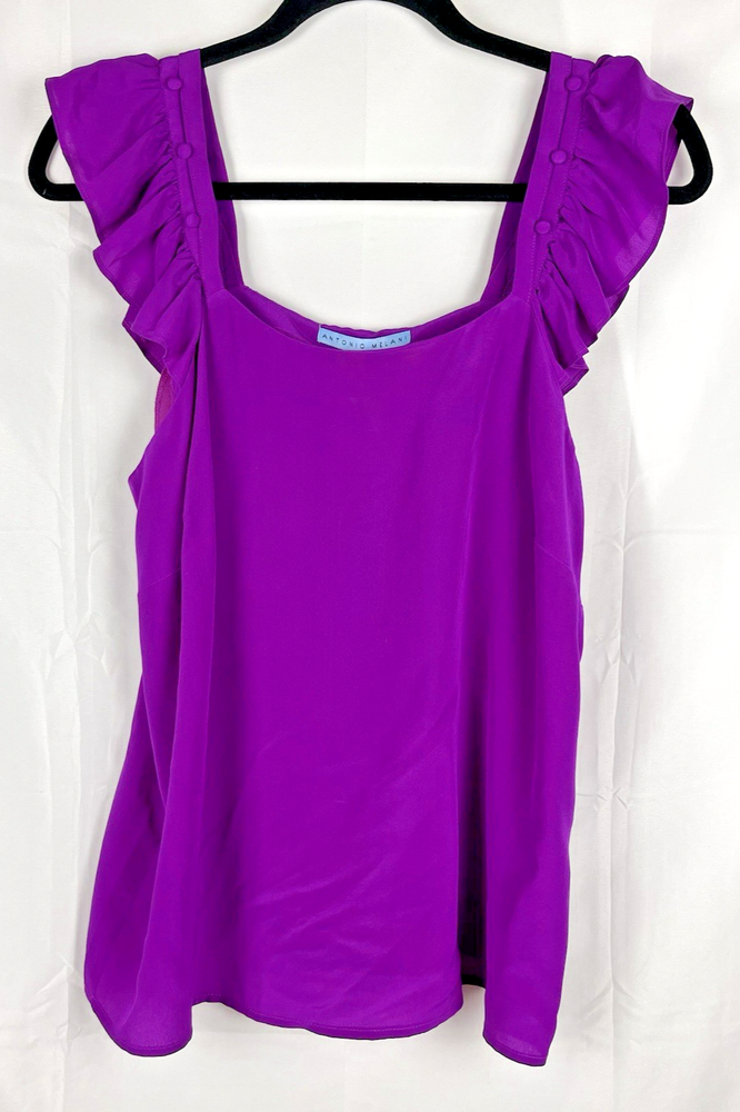 Antonio Melani NWT 100% Silk Women's M Top Blouse Woven Dana Solid Violet $129