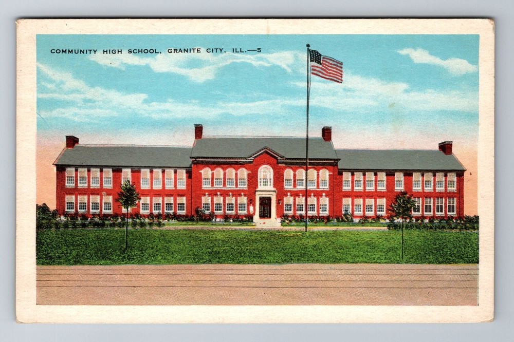 Granite City IL-Illinois, Community High School, Antique Vintage Postcard