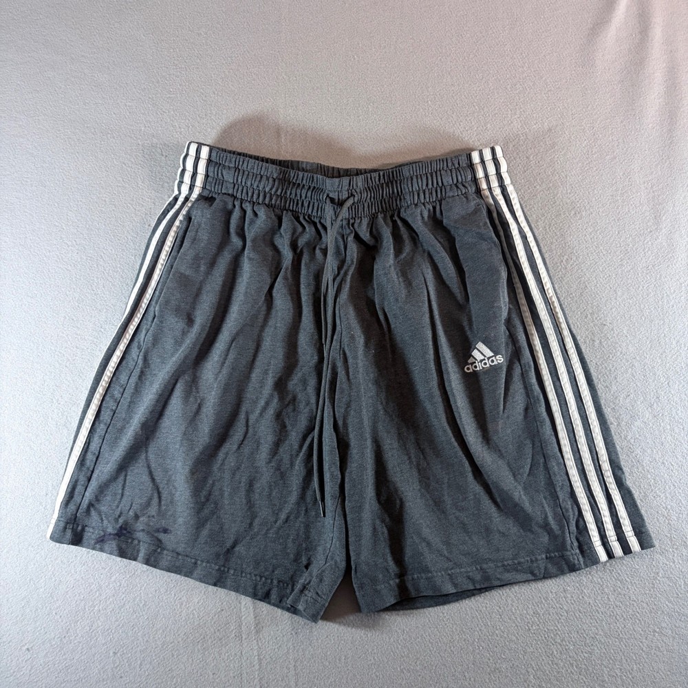 Adidas Mens Heather Gray 3-Stripe Athletic Shorts XL Drawstring Gym Pockets