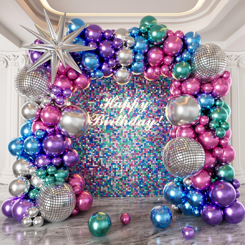 HKYOOD Disco Balloon Garland Arch Kit with Metallic Purple Balloons in 5 Sizes