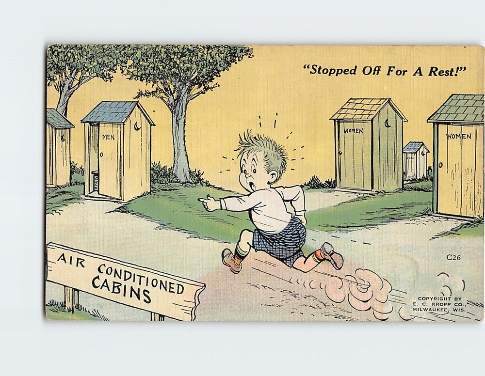 Postcard A Boy Running to the Outhouse Comic Art