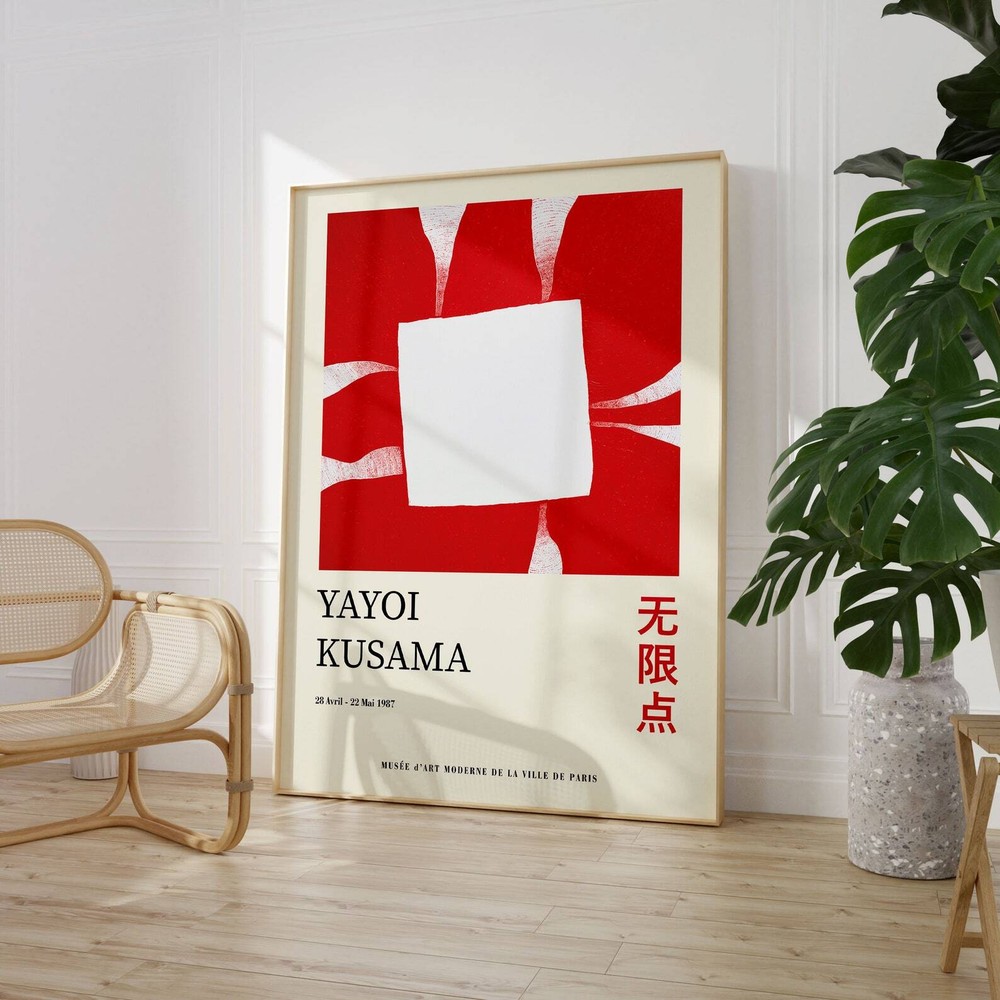 Yayoi Kusama Exhibition Poster Gallery Wall Art Red Japandi Print Kusama Nets
