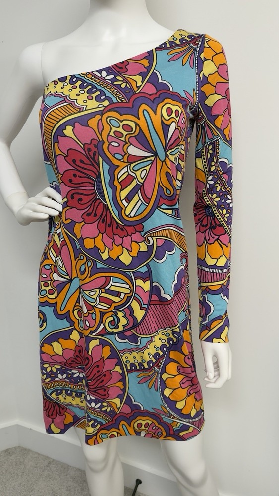 Lilly Pulitzer NWOT One Shoulder Butterfly Print Silk Blend Mini Dress Size S