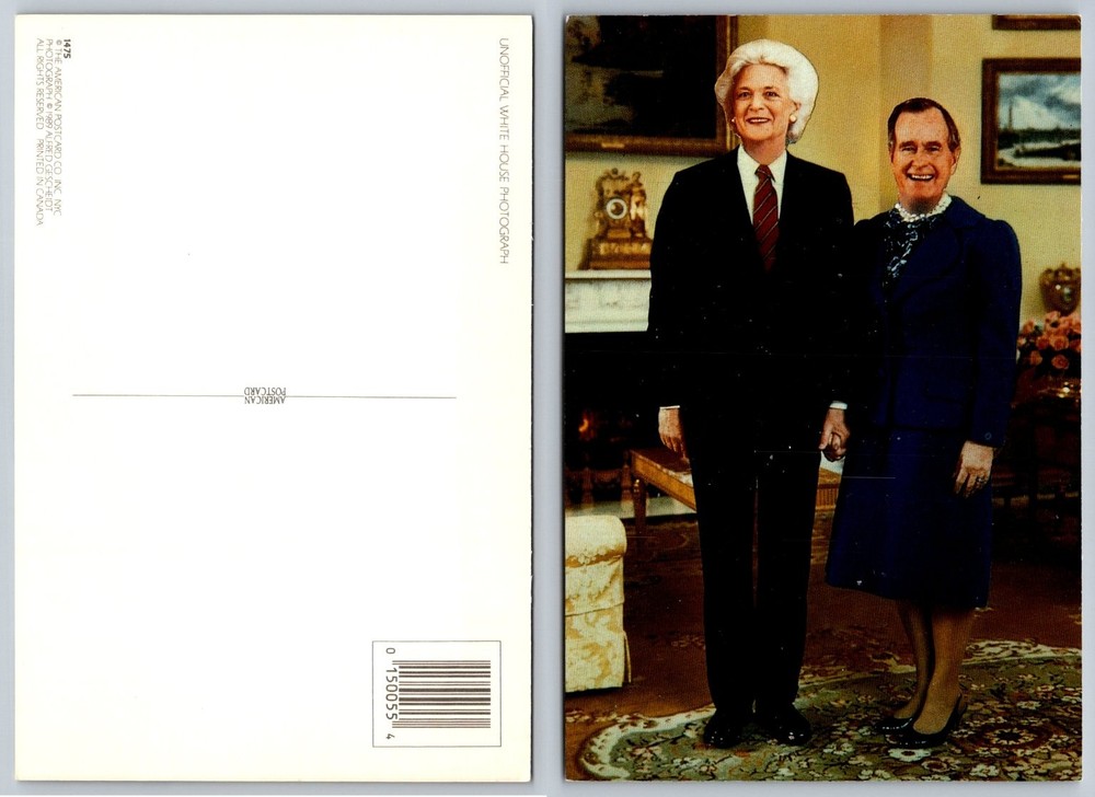 George & Barbara Bush Gender Swap Humor Postcard 1989 Unofficial White House