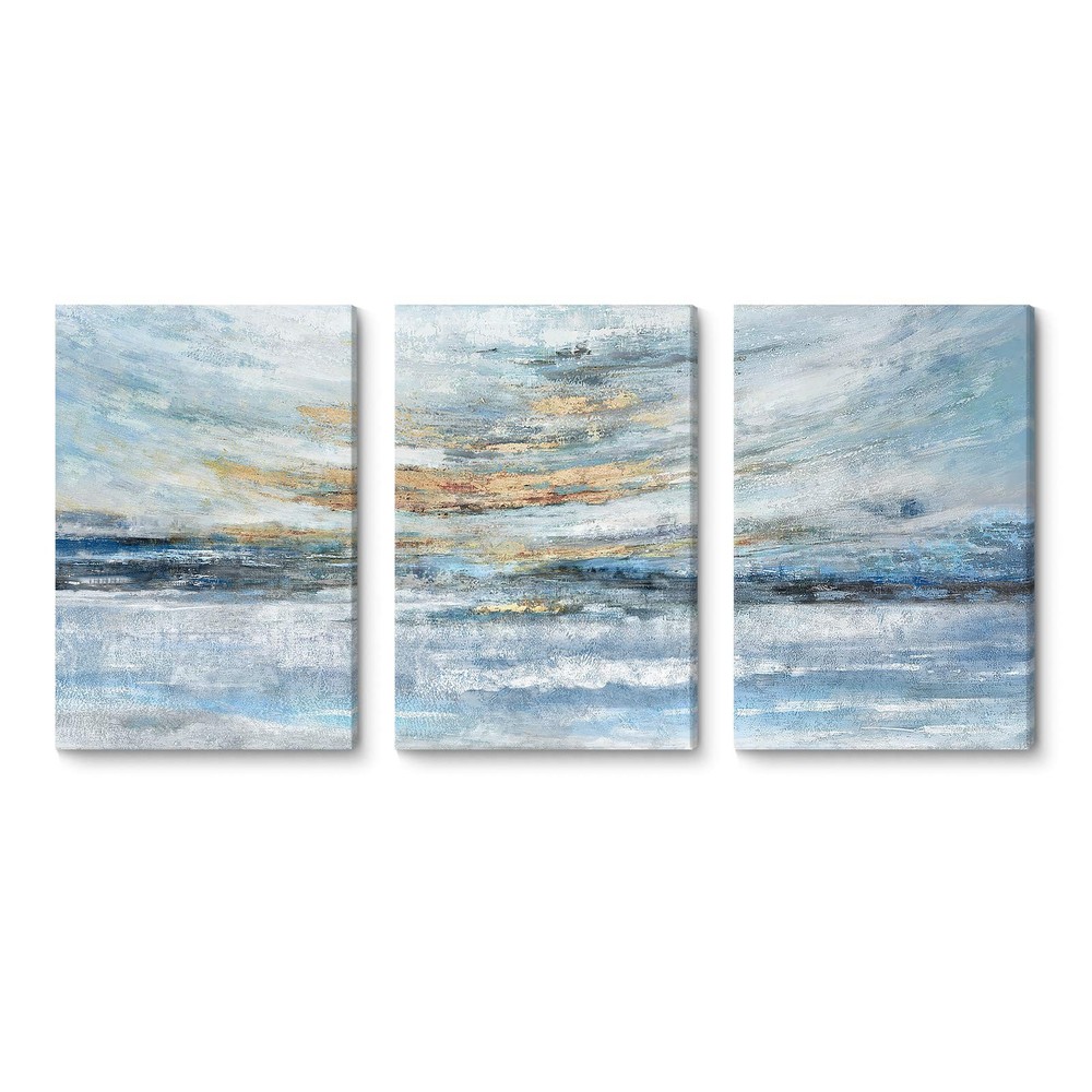 Abstract Canvas Wall Art for Bedroom 3 Piece Ocean Painting Coastal Theme Art...