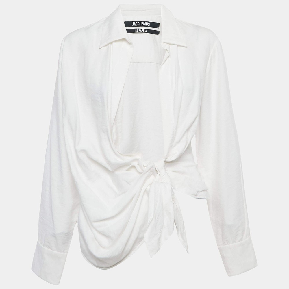 Jacquemus White Viscose TieUp Detail Le Raphia Blouse XS