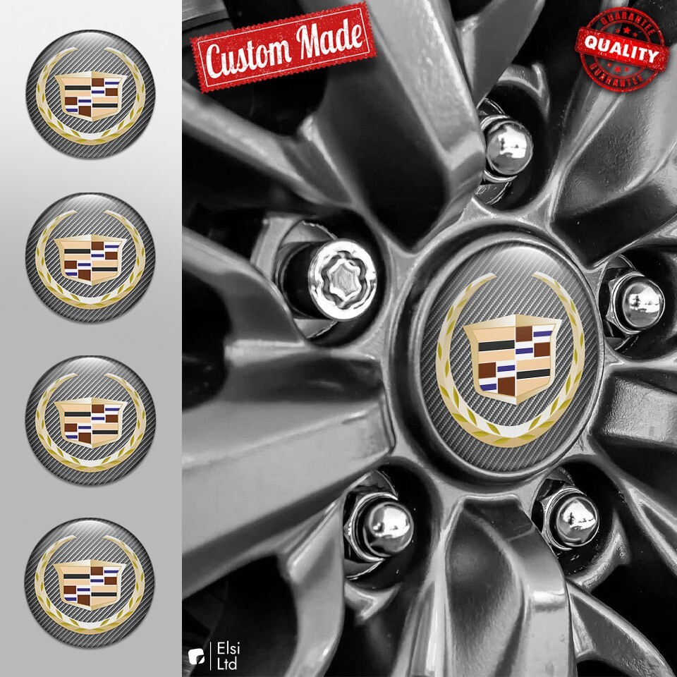 Cadillac Wheel Center Cap Decals 4-Piece Custom Rim Emblem Set