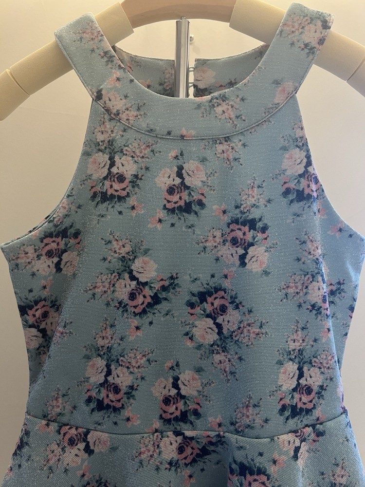 Knit Works Girls Fit & Flare Floral Dress Blue Sleeveless Size 7