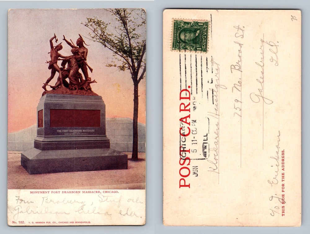 Chicago, IL-Illinois, Fort Dearborn Massacre Monument PC Vintage Postcard