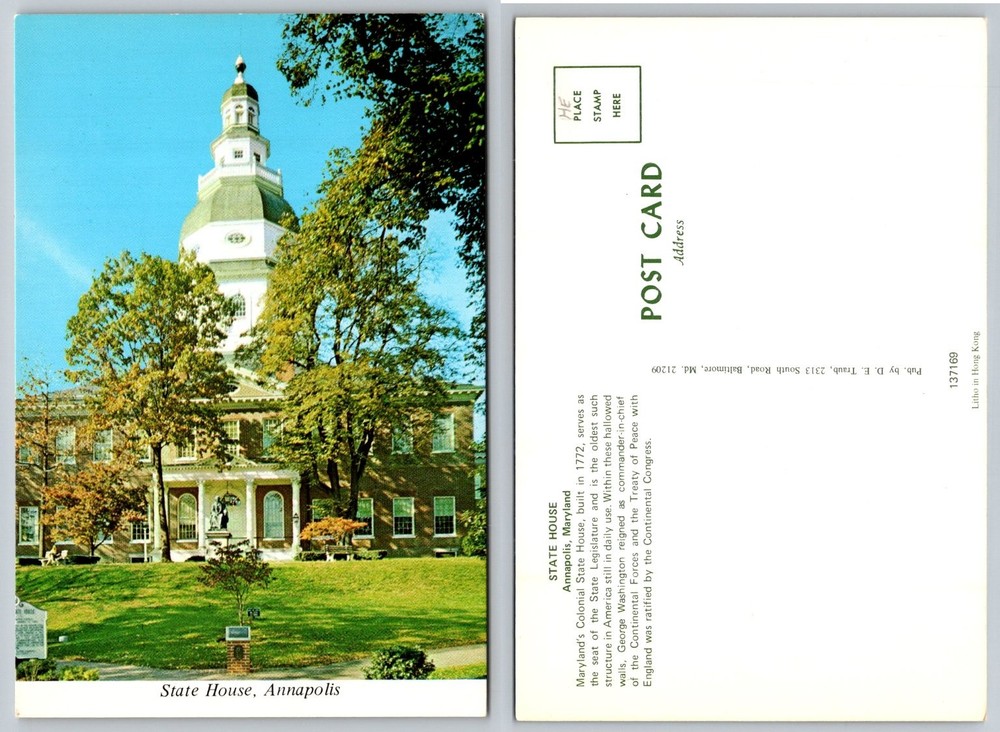 Annapolis Maryland State House Capitol Building Vintage Postcard