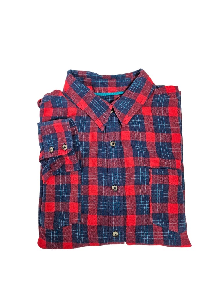 SO Red & Blue Button Down Flannel Shirt Size XL Women's J51