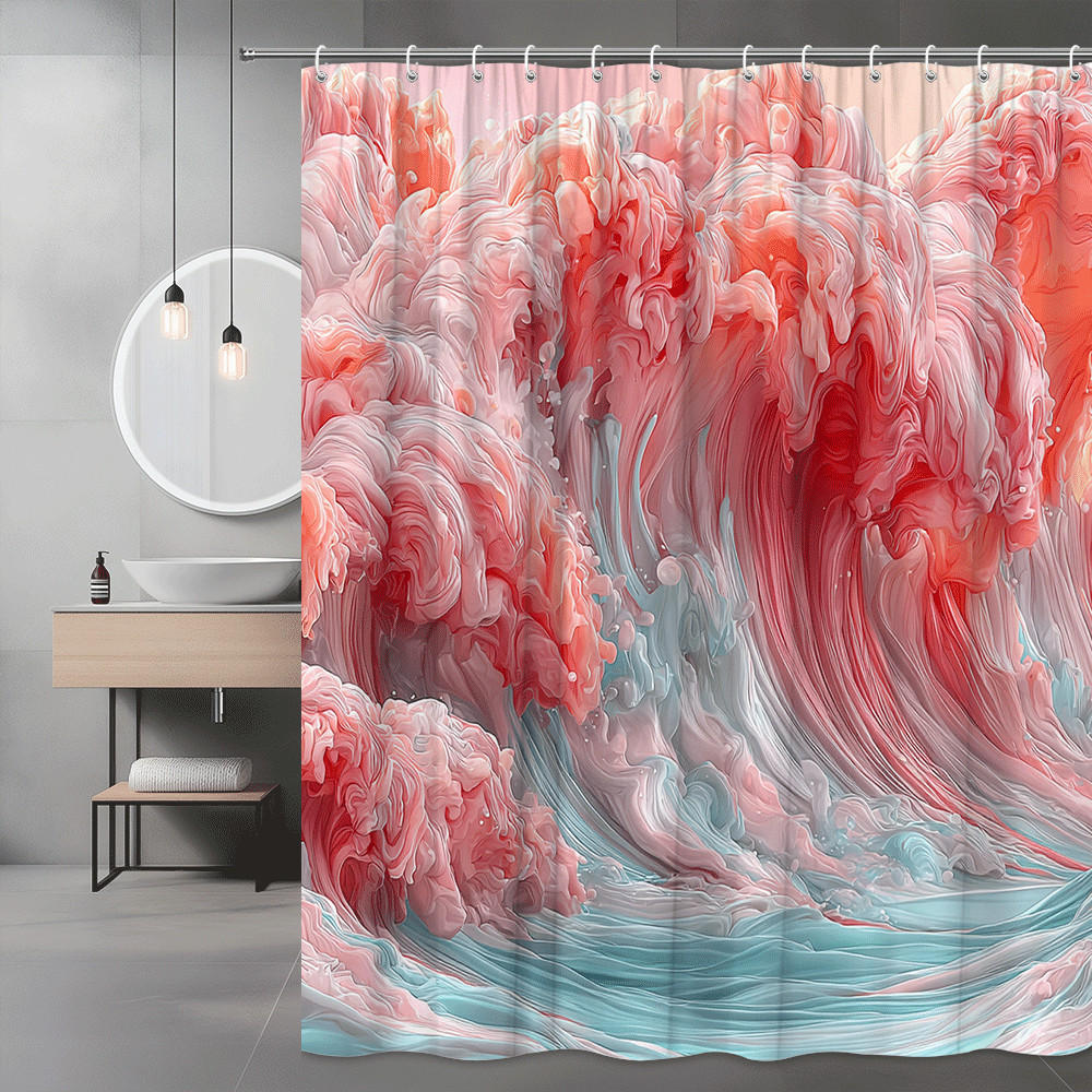 Pastel Abstract Wave Shower Curtain Pink Coral Blue Graphic