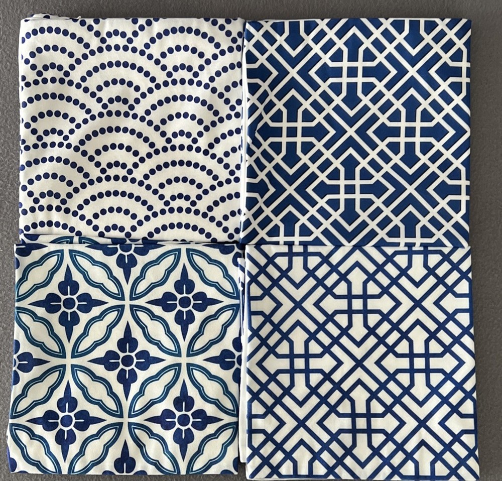 4 Blue & White 18x18 Geometric Throw Pillow Covers for Home Decor