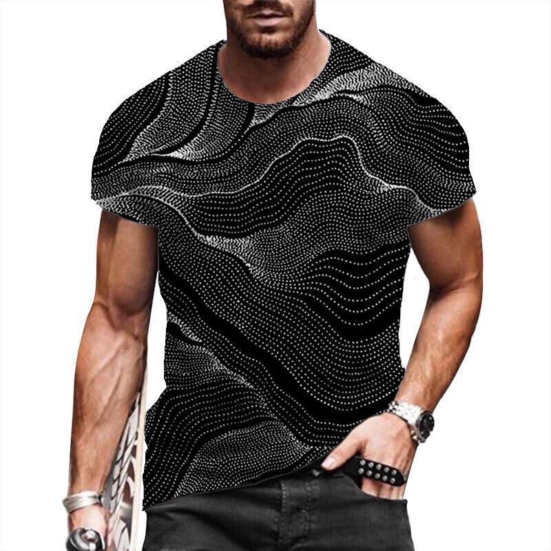 T Shirt Men's Fashion Black Abstract Graphic T-Shirt Silky Short Sleeve Camiseta-image