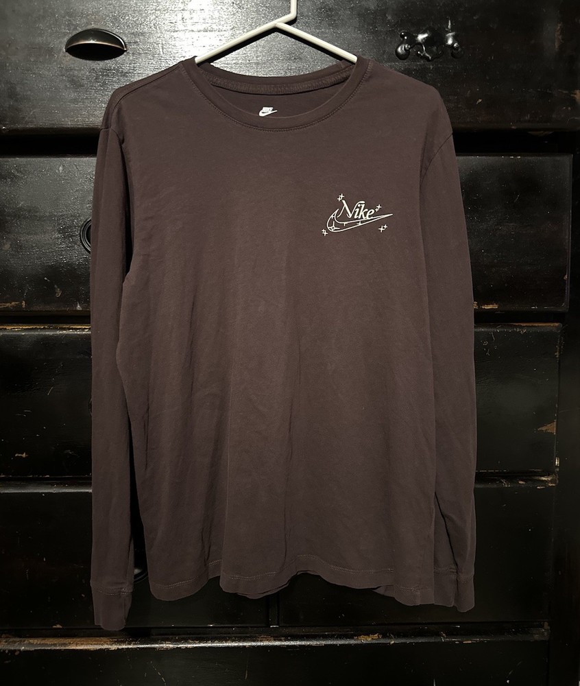 Nike Shirt Men’s LARGE Brown Just Do It Graphic Crewneck Pullover Swoosh L Vtg
