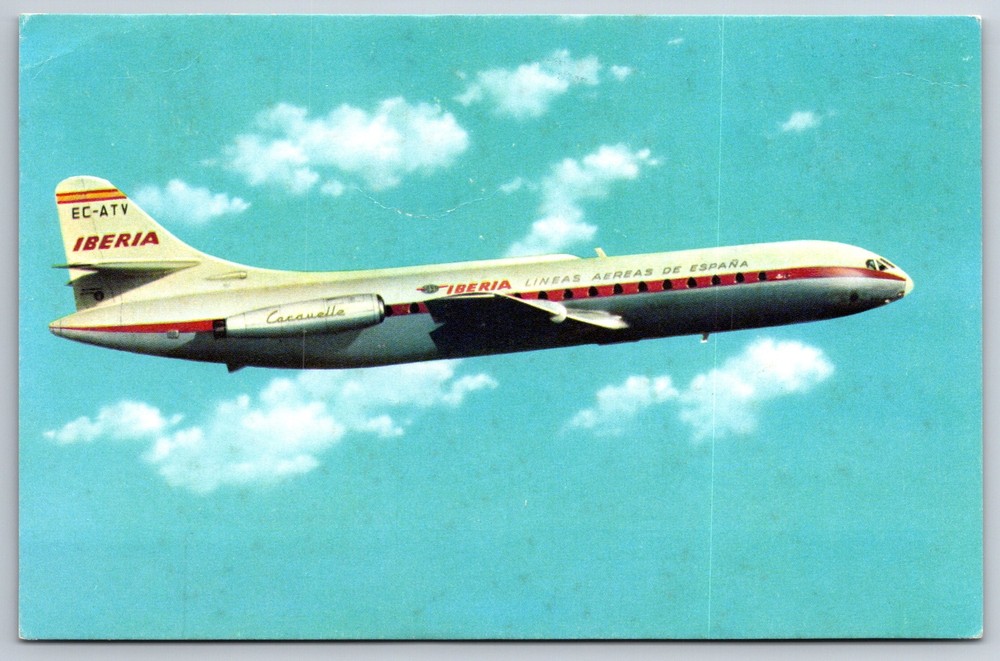Airplanes~Iberia Airline Caravelle VI-R In Air~Vintage Postcard