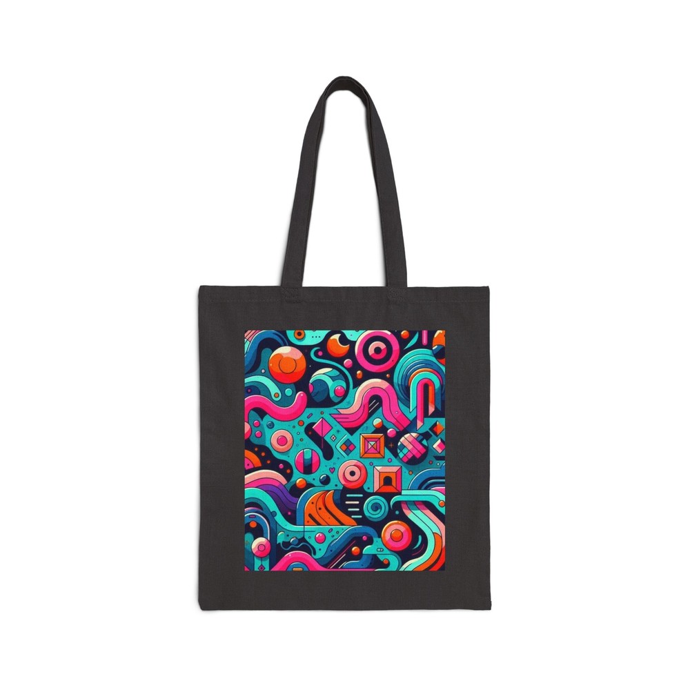 Abstract Cotton Canvas Tote Bag in Teal, Fuchsia, Orange & Black
