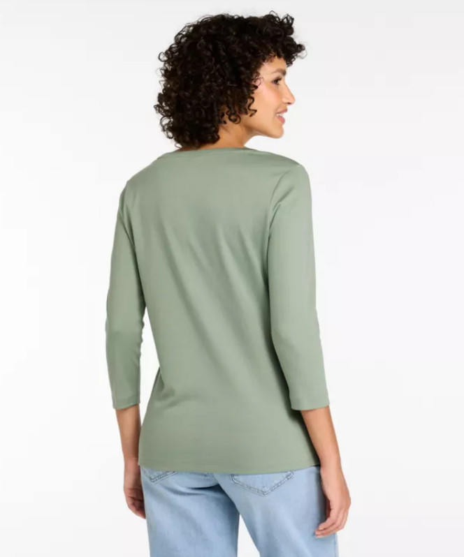L.L.Bean Women's Pima Cotton Shaped Tee, Three-Quarter-Sleeve Jewelneck