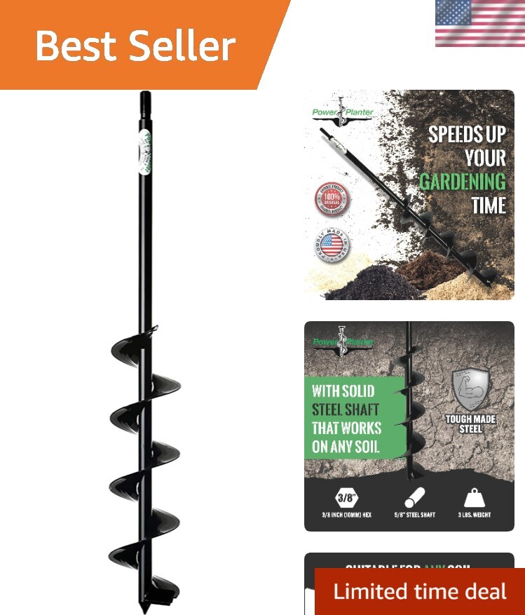 36-Inch Extended Garden Auger Drill Bit with Non-Slip Hex Drive for Planting