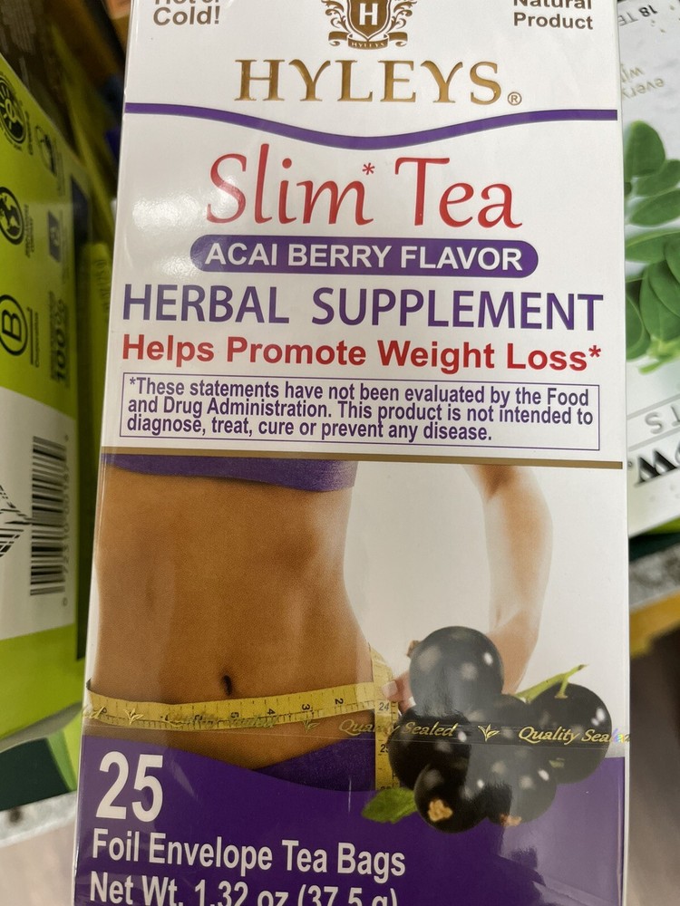Hyleys Slim Tea Weight Loss Herbal Supplement with Acai Berry - 50 Tea Bags (1 P-image
